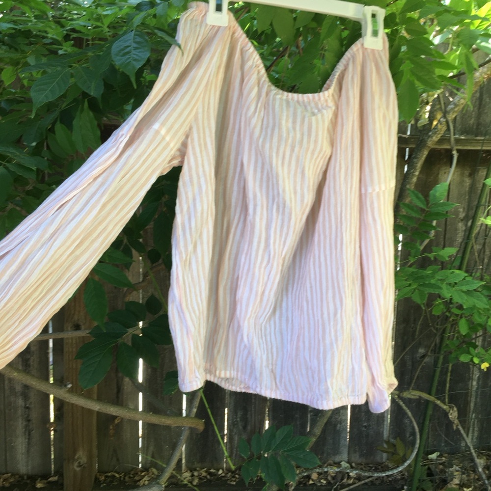 GAP pink and white Striped Off-Shoulder Blouse NWT
